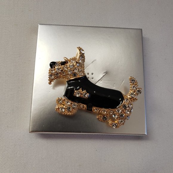 Scottie Dog Brooch.  Scottish Terrier.  Black enamel, diamond simulants on gold - Picture 5 of 12